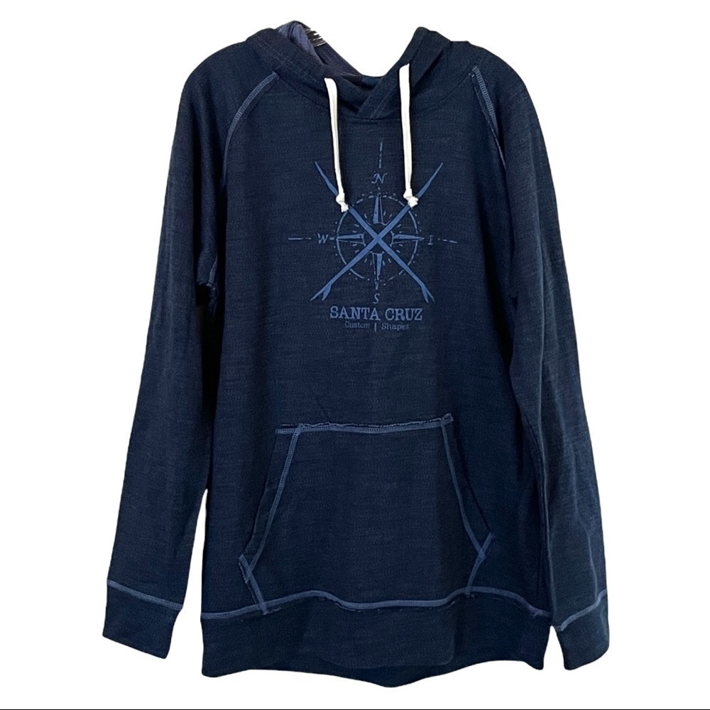 J America Santa Cruz Shore French Terry Lapover Navy Blue Hoodie NWT Size L